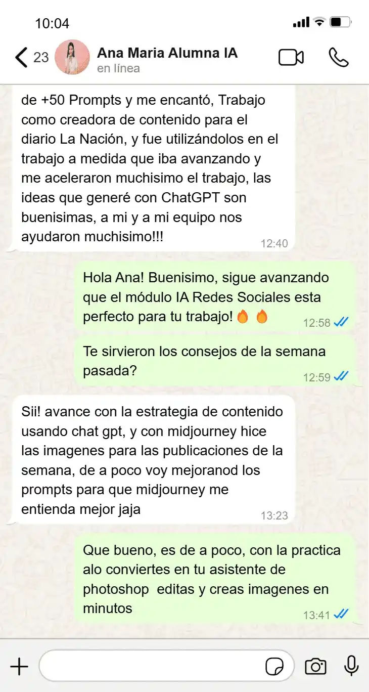 Testimonio real de WhatsApp de Ana, periodista de La Nación, sobre el uso de IA con el sistema