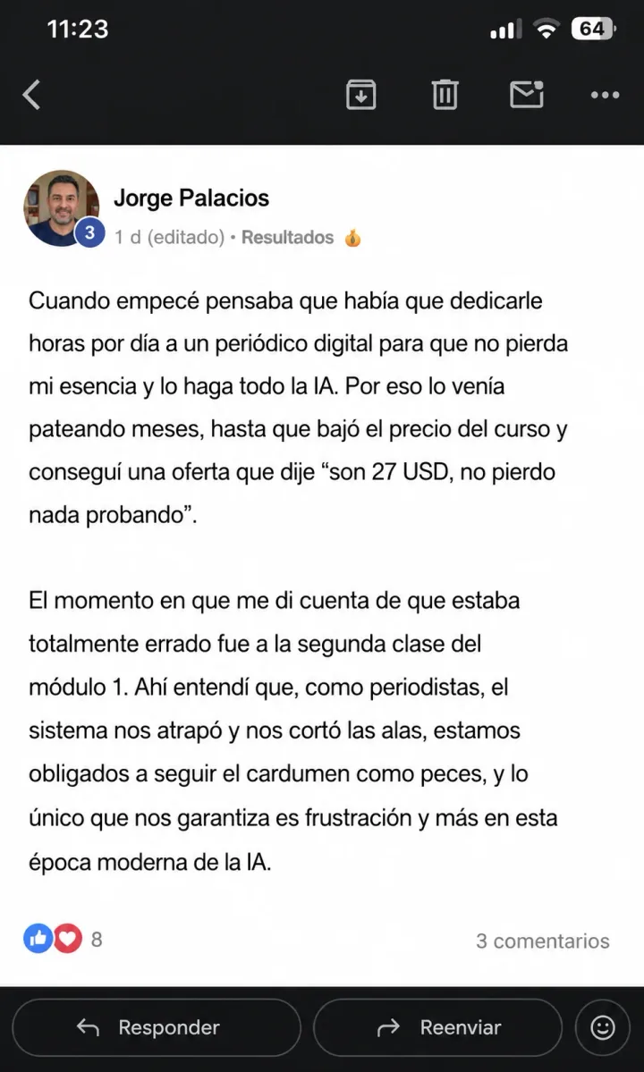 Testimonio de Jorge Palacios sobre el curso y la IA aplicada al periodismo